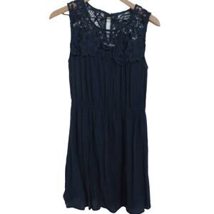 Mine Womens Sz M Navy Mini Dress Lace Crochet Top Floral Lace Crochet